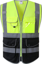 JKSafety 9 Pockets High Visible Reflective Safety Vest Zipper Front Breathable Lining, Yellow-Black Meets ANSI/ISEA Standards(150-Yellow-Black M