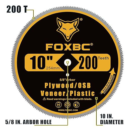FOXBC 10 inch 200-Tooth Contractor Saw Blade for Plastic, Vinyl Siding, Plywood, OSB, Veneer with 5/8" Arbor - 3 Pack