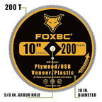 FOXBC 10 inch 200-Tooth Contractor Saw Blade for Plastic, Vinyl Siding, Plywood, OSB, Veneer with 5/8" Arbor - 3 Pack