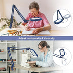 10X Rectangle Magnifying Glass with Light and Clamp, 5 Color Modes Stepless Dimmable, Lighted Magnifier with Stand Hands Free, Flexible Swing Arm LED Desk Lamp for Close Work, Craft, Reading - Blue