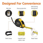 Amazon Basics Self-Locking Tape Measure, 25 feet (8-meters), inch/metric Scale, MID Accuracy, 2-Pack, Yellow