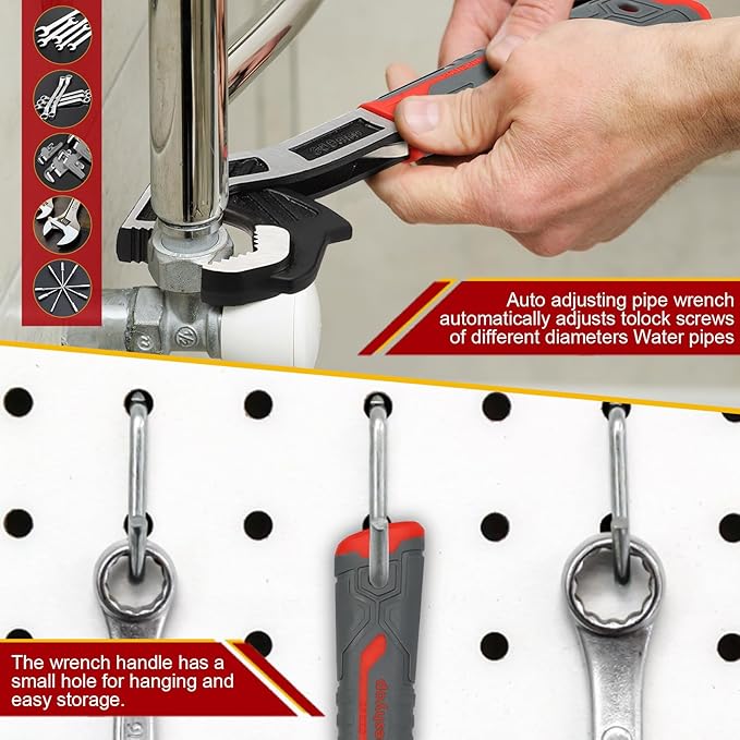 Multifunctional Self-Locking Wrench - 6, 8, 10, 12 Inch Adjustable Pipe Wrench With Non-Slip Handle, Chrome Vanadium Alloy Steel (10 In)
