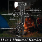 RoverTac Multi Tool Camping Axe Hatchet 11-in-1 Multitool Camping Gear Survival Tool with Axe Knife Hammer Saw Bottle Can Opener Screwdrivers Nylon Sheath Gifts for Men Perfect Camping Hiking Survival