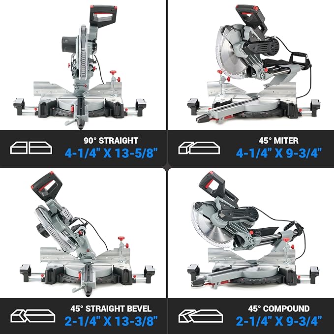 Double Bevel Compound Sliding Miter Saw, Double-Bevel Corded Miter Saw with Laser Guide & 15-Amp Heavy-Duty Motor, Sliding Miter Saw with TCT Saw Blade for Woodworking (12")
