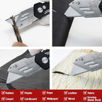 Heavy Duty Folding Utility Knife with Maintenance Tool, Holster, Nylon Pouch, Belt Clip, Stainless Steel Box Cutter, One Year Warranty