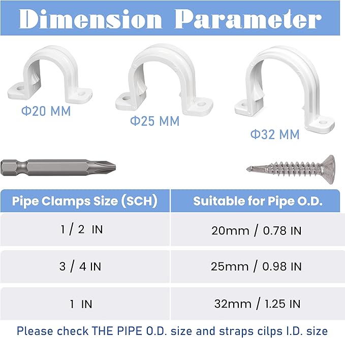 20 Set PVC conduit pipe strap clamps Φ20 MM - SCH 1/2 IN,Two Hole plastic pipe clips