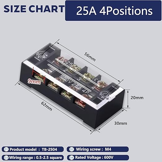 Terminal Block (4 Sets) 4Pcs 4 Positions Dual Row 600V 25A Screw Terminal Strip Blocks with Cover&4Pcs Pre-Insulated Barrier Termina Block Strip& 16Pcs Insulated Fork Wire Connector