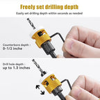 5 Pcs Countersink Drill Bit Set with Low Friction Depth Stop, HSS M2 Bits Tapered Head1/8 9/64" 5/32" Drill+3/8” 82° Counter-Bore,11/64" 3/16" Drill+ 1/2" 82° Counter Bore,1/4” Hex Shank (Yellow)