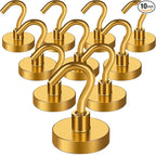 MIKEDE Magnetic Hooks Heavy Duty, 40 Lbs Magnet with Hooks for Cruise Cabins, Strong Magnets Neodymium for Hanging, Magnetic Wall Hooks for Refrigerator, Locker, Workplace(Yellow, 10 Pack)
