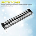 Joinfworld 35A Terminal Block 12 Position Screw Terminal Strip Dual Row with Cover and 12 Position Pre-Insulated Terminal Jumper Block - 2pcs