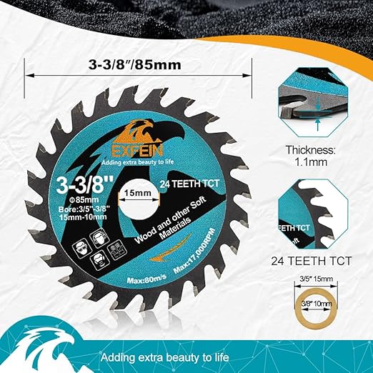 3-3/8 Inch TCT Saw Blades 5pcs - 24T Arbor 3/5 Inch Wood Cutting Discs for Cuttting in Wood Plastic and Composite Materials Not for Stone/Glass