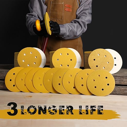 6 Inch Sanding Discs Hook and Loop, 60 Grit Sandpaper for Orbital Sander, Professional for Automotive and Woodworking, 100 Pack