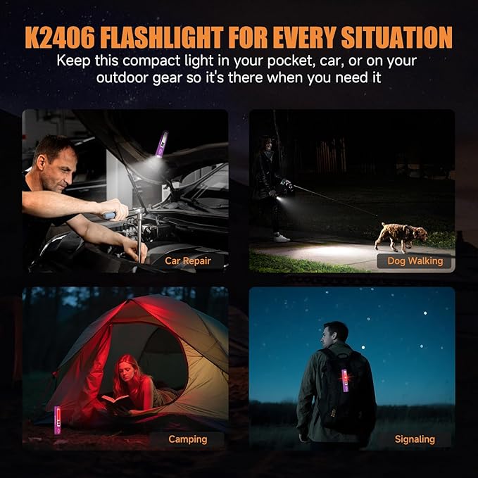 Rechargeable Tactical Flashlights High Lumens - Super Bright Small Powerful LED Magnetic USB C Flashlight, 8 Modes, Dual Button Waterproof Pocket Flash Light for Emergency, Car (1, Purple)