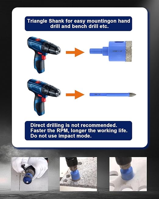 Diamond Tile Hole Saw Kit - 12Pcs 1/4'', 5/16'', 3/8'', 4/5'', 1'', 1-1/8'', 1-1/4'', 1-3/8'', 1-3/4'', 2'', 2-1/2'' Drill Bits Set, 1/4'' Carbide Drill Bit for Porcelain Tile Ceramic Granite Marble