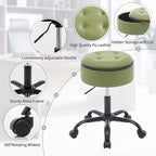 Rolling Stools with Wheels (Chair & Small Table in One) (Adjustable Height Barber Chair 20.67"-24.61"), Green Ergonomic Stool with Storage