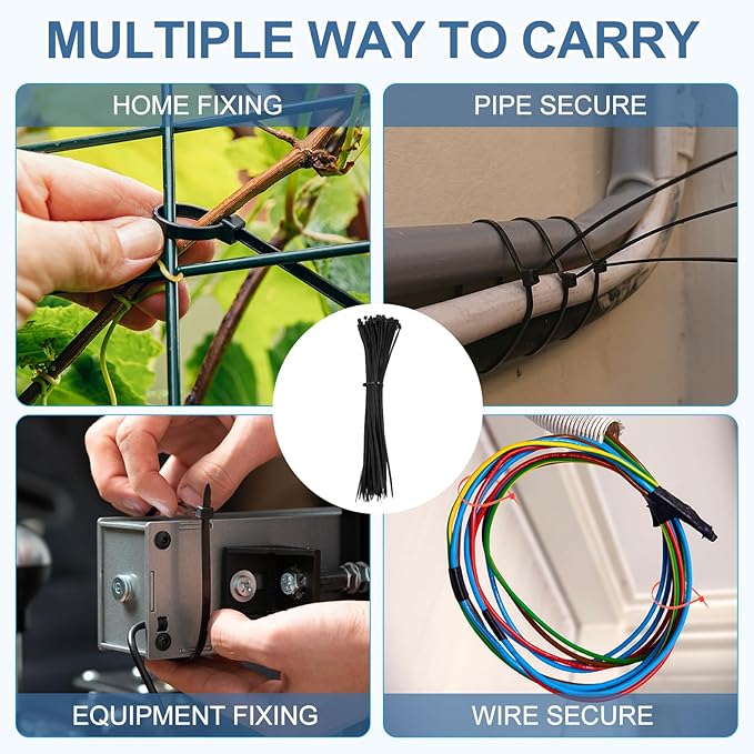 PATIKIL Cable Zip Ties 14 Inch, 100 Pcs Self-Locking Nylon Wire Tie Wraps Heavy Duty Cord Management with 50 lbs Tensile Strength for Indoor and Outdoor, Black (0.2" W)