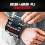 Galvanox Magnetic Wristband with LED Flashlight - Nylon Wrist Magnet for Tools, Screws and Nails with Adjustable Work Light - Great Gift for Men, Father, Handyman (Black)