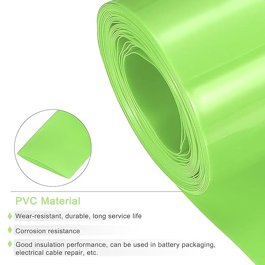 MECCANIXITY Battery Wrap PVC Heat Shrink Tubing 26mm Dia 43mm Flat 20 Feet(6meters) Light Green Good Insulation for Battery Pack
