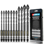 11-pc Carbide Masonry Concrete Drill Bit Set for Stone Tile Brick Ceramic Glass Metal Sheet Plastic Wood, Quick Change 1/4" Hex Shank, Size 3/16" 1/4" 5/16" 3/8" 1/2" with Storage Case