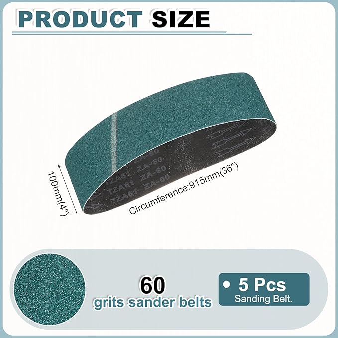 HARFINGTON 4 x 36 Inch Sanding Belts, 5 Pcs 60 Grit Zirconia Abrasive Belt Sander File Belt for Woodworking, Metal Polishing, Knife Sharpener