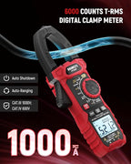 KAIWEETS Inrush Digital Clamp Meter 1000A with Backlit; Multimeter TRMS 6000 Counts, Amp Voltage Tester with VFD, LOZ Mode; Measures AC/DC Current Voltage Temperature Resistance NCV - Upgraded Screen