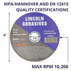 25 Pc 6" x 1/16" x 7/8" Cut-Off Wheels Lincoln Abrasives Metal & Stainless Steel