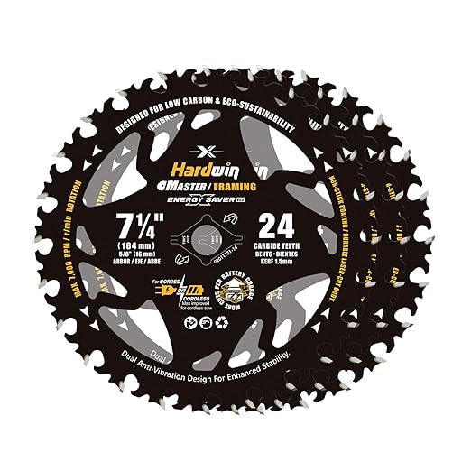 7 1/4 Inch Framing Circular Saw Blade-3Pack, 24T ATB Carbide Teeth, Lightweight for Cordless Saws. Super Thin Kerf for Cutting Wood, Plywood, MDF, OSB, Hardwood, Softwood & More.