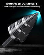 LICHAMP Double Fluted Step Drill Bit for Cutting Metal Hole 19 Sizes from 3/16 to 1-3/8 inch, Genuine High Speed Steel