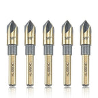 Countersink Drill Bit Set, 5 Pieces High Speed Steel 82 Degree 5 Flute 6mm Round Shank Mill Cutter Bit Countersink in Sizes 3/8" Set with Carrying Case.