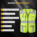 Class 2 Safety Vest with Zipper Front and multiple Pockets, High Visibility Vest, Meets ANSI/ISEA Standards