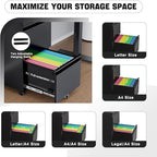 2 Drawer File Cabinet On Wheels Mobile File Cabinet with Lock Under Desk Metal Filing Small Rolling Black Printer Stand for Home Office Assembly Required