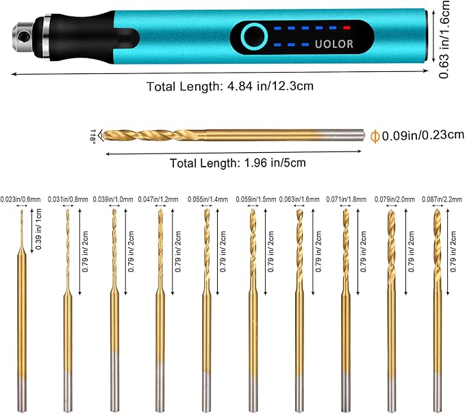 3-Speed Cordless Mini Drill Pen, Rechargeable DIY Electric Hand Drill with 10 Small Drill Bits, Micro Drill Set for Jewelry Making Stone Plastic Resin Keychains