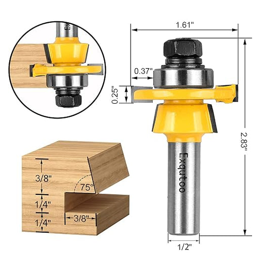 1/2-Inch Shank 2 Set Bevel Shaker Rail and Stile Router Bits, Rail and Stile Router Bit Set for Cabinet Door Rail, Stile and More (3/8-Inch Cutting Depth, 7/8-Inch High)