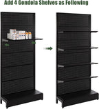 Eastern Tree 4 Packs Gondola Shelves 35 1/4”L x 11 1/2”W for Industrial Grade Black Pegboard Display Stand, 4 Shelves for Gondola Units with 8 Pieces Supply Arms