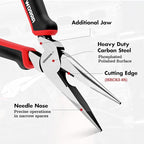 ARROW Needle Nose Pliers, 8-inch Long Nose Cutting Pliers with Wire Cutter, Comfortable TPR Handle, High Carbon Steel, High Leverage Diagonal Design