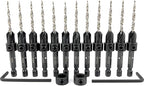 FTG USA 12 Pc #6 (9/64") Countersink Drill Bit Set with Depth Stop Collar, Hex Wrench - Tapered Drill Bits for Wood