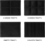 Frebeauty Small Jewelry Tray Set,Stackable Velvet Jewelry Organizer Tray,Mini Jewelry Drawer Organizer,Drawer Inserts,4.92 x 3.74 x 0.9 Inches,Earring Organizer for Women(Set 9,Black)