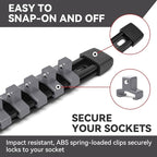 ALOANES 9PC ABS Socket Organizer, 1/2 inch, 3/8 inch and 1/4 inch Drive Socket Rail Holders, Heavy Duty Socket Racks, Black Rails with Gray Clips