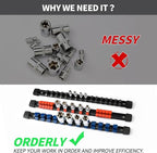 ALOANES 18 PC ABS Socket Organizer,1/2 inch, 3/8 inch, and 1/4 inch Drive Socket Rail Holders, Heavy Duty Socket Racks, Black Rails with 6 Color Clips