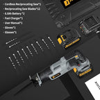 Brushless Reciprocating Saw, 21V Cordless saw saw with 2 x 6.0Ah battery, Electric Portable Sierra Recíproca with 12 Blades & LED Light, 0-3500 SPM Professional Sawsall for Wood, Metal, PVC