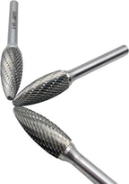 LU&MN SH-5 Tungsten Carbide Burr Rotary File Flame Shape Double Cut (1/2” Cutter Dia X 1-1/4”Cutter Length) with 1/4'' Shank Dia,3PCS