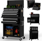On Shine 8 Drawer Rolling Tool Chest, Large Capacity Rolling Tool Box with Wheels, Locking Mechanical Tool Chest, Portable Tool Box with Sliding Drawers,Metal Tool Box for Garage Workshop (Black)
