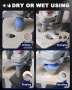 Diamond Tile Hole Saw Kit - 12Pcs 1/4'' X 2, 5/16'', 4/5'', 1-3/8'', 2'', 2-1/2'', 4'' Drill Bits, 4/5'' Finger Bit, 2'' Beveling Chamfer Bit, 2pcs Adapters for Porcelain Tile Ceramic Granite Marble