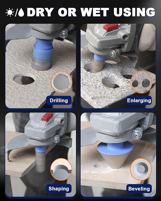 Diamond Tile Hole Saw Kit - 10Pcs 1/4'' X 2, 5/16'', 4/5'', 1-3/8'', 2'', 2-1/2'' Drill Bits, 4/5'' Finger Milling Bit, 2'' Beveling Chamfer Bit, SDS Adapter for Porcelain Tile Ceramic Granite Marble