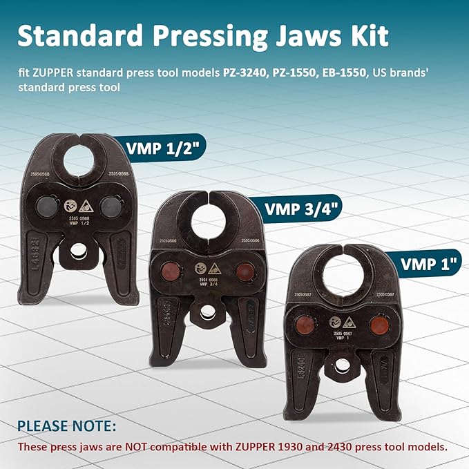 3PCS MegaPress Jaws Kit with 1/2" to 1" for Carbon Steel Pipes Compatible with Standard Press Tools Hydraulic Pressing Tools
