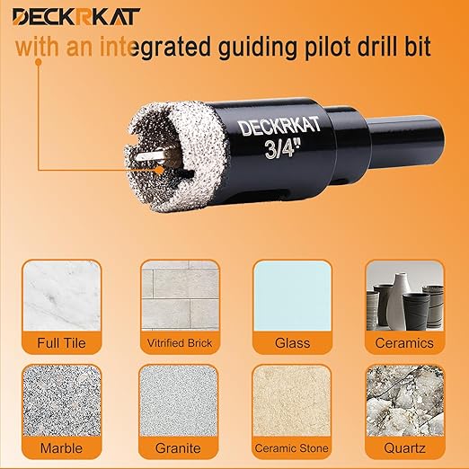 3/4 Inch Diamond Hole-Saw Bits with Pilot Drill Bit - 2pc 3/4" Diamond Tipped Tile Hole Saws with Guiding Bit Accurate Drilling for Porcelain Tile Ceramic Pottery Granite Stone Glass Bottles 20mm