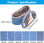 36 Pcs 3/8 x 13 Inch Zirconia Sanding Belts, 3/8 Inch x 13 Inch Belt Sander Paper, 6 Each of 40/60/80/100/120/240 Grits Belt Sander Sanding Belts for Metal