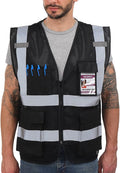 Dib Safety Reflective Mesh Vest High Visibility with Pockets and Zipper, Black Mesh 3X