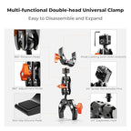 K&F Concept Double Super Clamp Mount, Camera Clamp Mount with 1/4" Threads Metal Clamp for Chair, Pole, Tripod, Desk, Photography Reflector, Flag, Umbrella, Motorcycle Mount