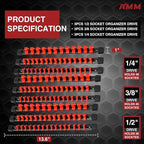 AMM 9-Piece Socket Organizer, 1/2 inch, 3/8 inch and 1/4 inch Drive ABS Tools-Red Socket Holder,Heavy Duty Socket Racks, Premium Quality Socket Clip Rail Holder,The best tool trays in the garage